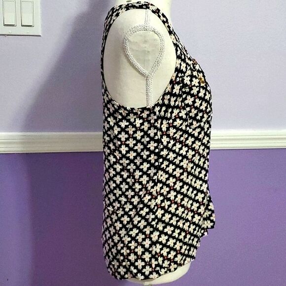 Valerie Bertinelli Black & Off White Floral Button Down Boho  Tank Top - Picture 5 of 8